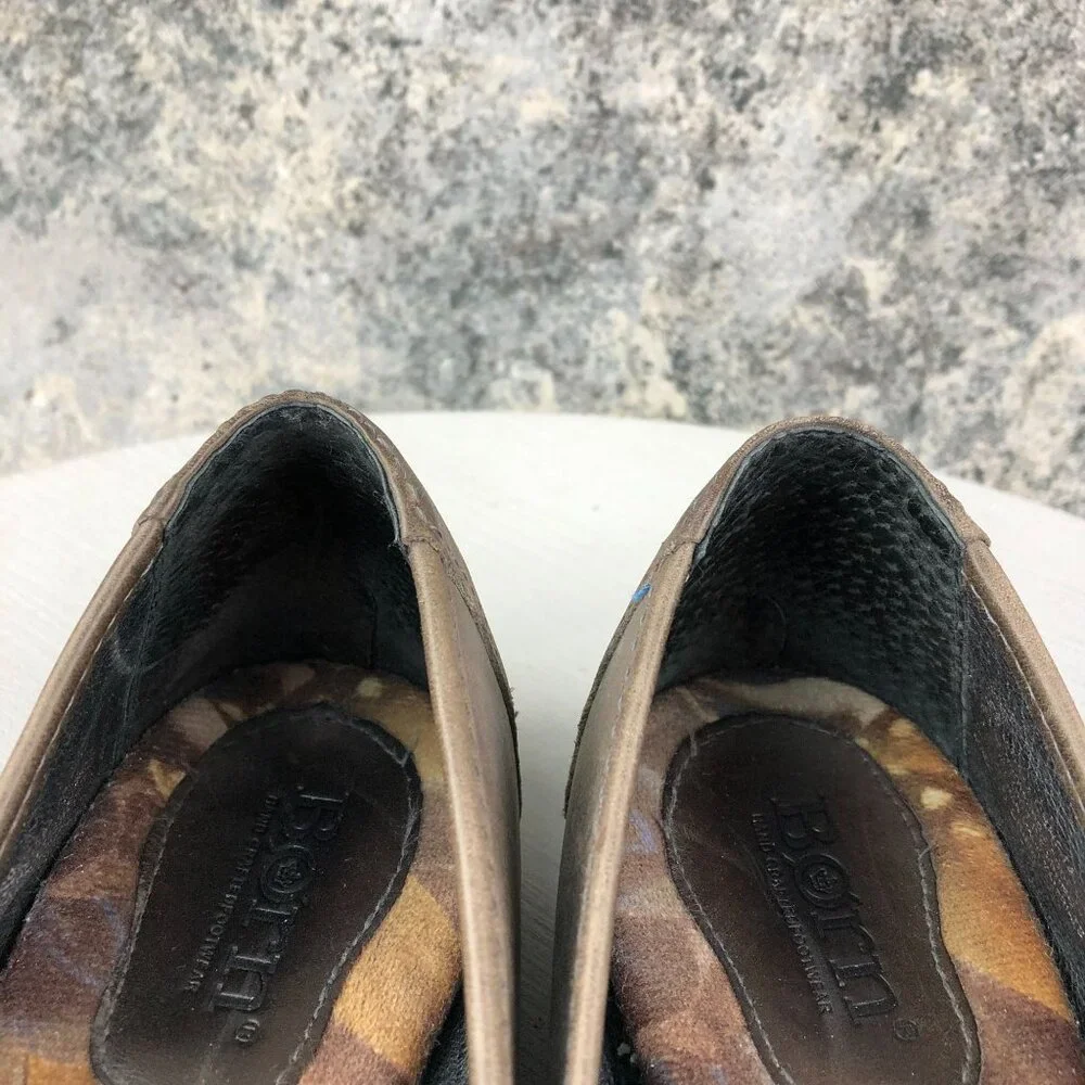 Born Women's Size 8 Masia Brown Leather Cap Toe Buckle Slip On Ballet Flats